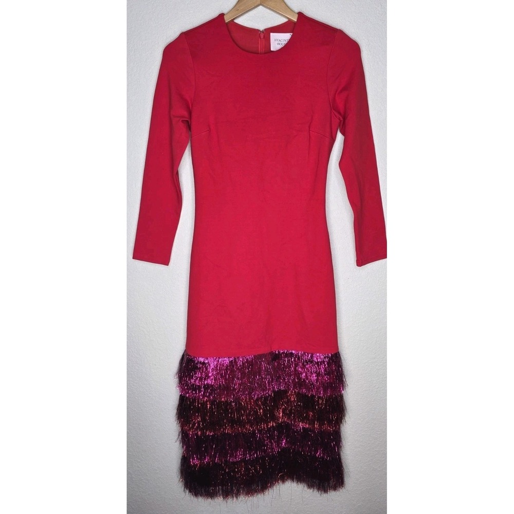 Tuckernuck Hyacinth House Francie Metallic Fringe Tinsel Dress Red Party XXS - Picture 2 of 10